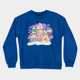 Christmas Watercolor Town Crewneck Sweatshirt